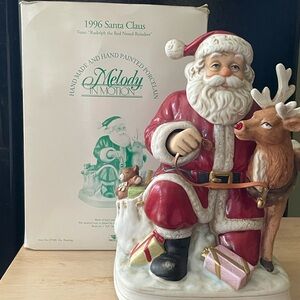 Santa and Reindeer Figurine - Red and White